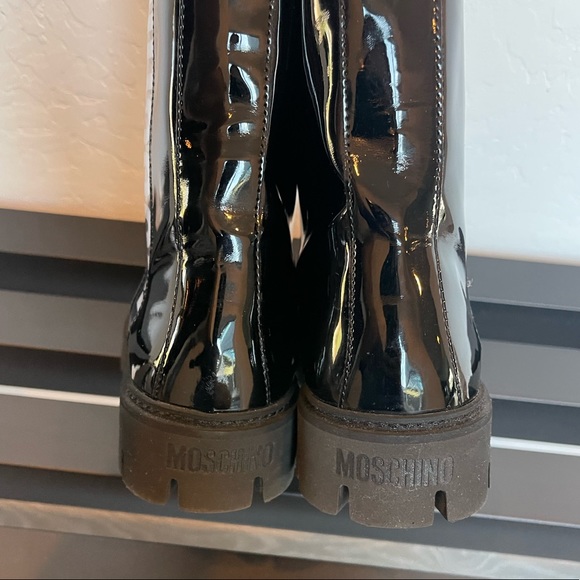 MOSCHINO Logo Synthetic Patent Leather Combat Lace Up Boot Size 39 NEW - Picture 9 of 12